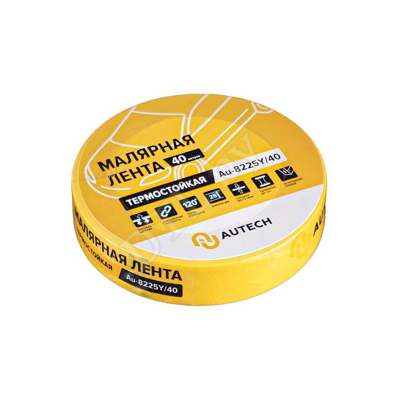 Маскирующая термостойкая лента 25мм x 40м 120 градусов (жёлтый), Autech