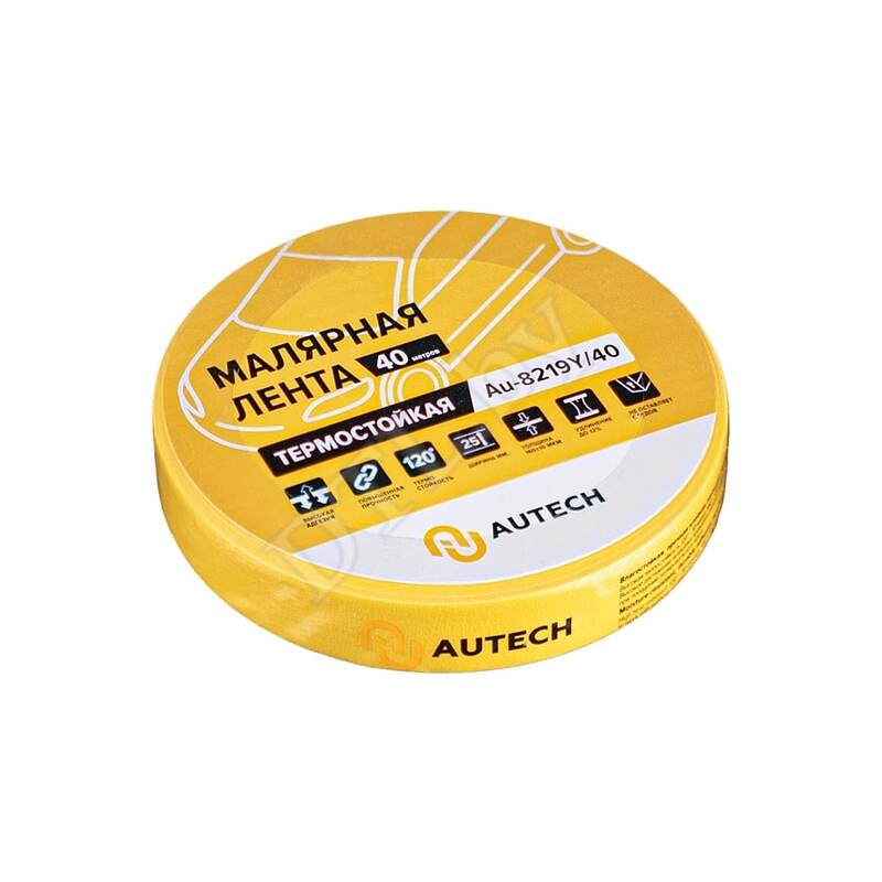 Маскирующая термостойкая лента 19мм x 40м 120 градусов (жёлтый), Autech
